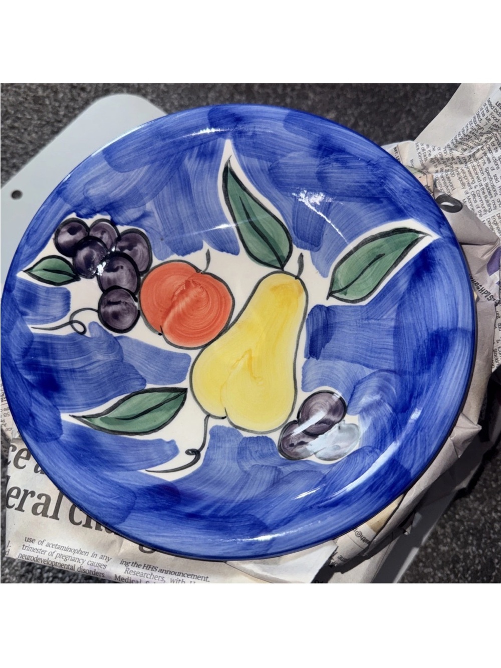Emerald Blue Fruit Motif Dinner Plate